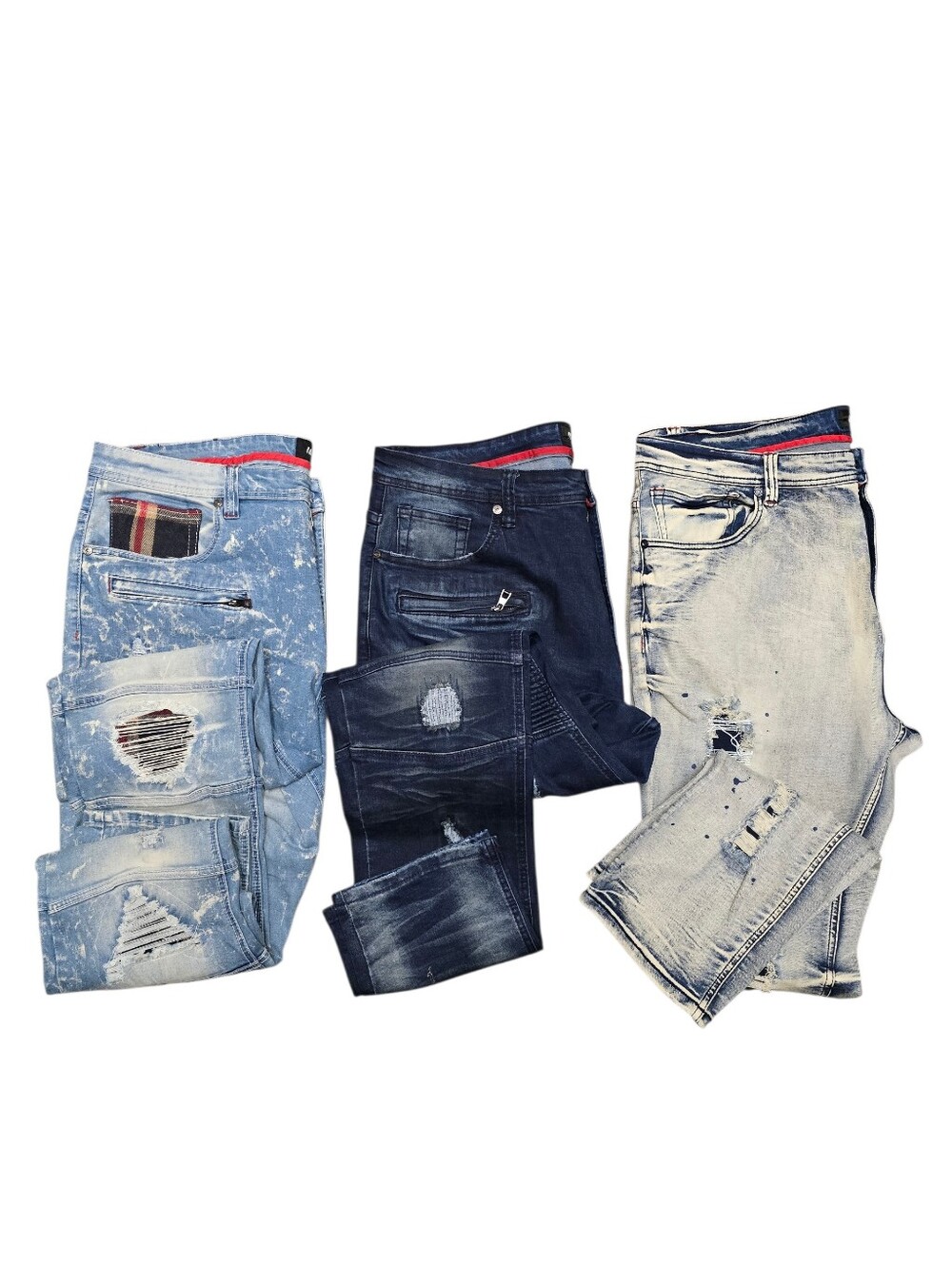 3pc Bundle Makobi Destroyed Wash Straight Leg Biker Jeans Sz 42x32